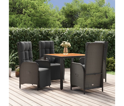 Set de muebles jardín 5 pzas con cojines ratán sintético negro