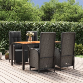 Set de muebles jardín 5 pzas con cojines ratán sintético negro