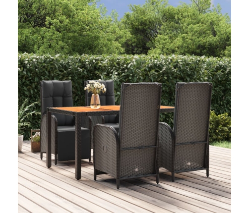 Set de muebles jardín 5 pzas con cojines ratán sintético negro