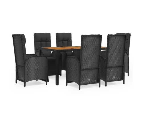 Set de comedor de jardín 7 pzas y cojines ratán sintético negro