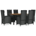 Set de comedor de jardín 7 pzas y cojines ratán sintético negro
