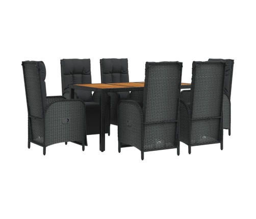 Set de comedor de jardín 7 pzas y cojines ratán sintético negro