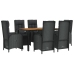 Set de comedor de jardín 7 pzas y cojines ratán sintético negro