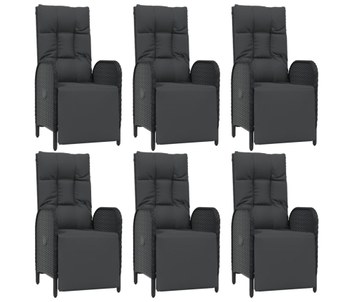 Set de comedor de jardín 7 pzas y cojines ratán sintético negro
