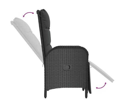 Set de comedor de jardín 7 pzas y cojines ratán sintético negro
