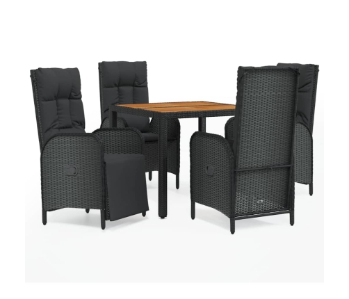Set de muebles jardín 5 pzas con cojines ratán sintético negro