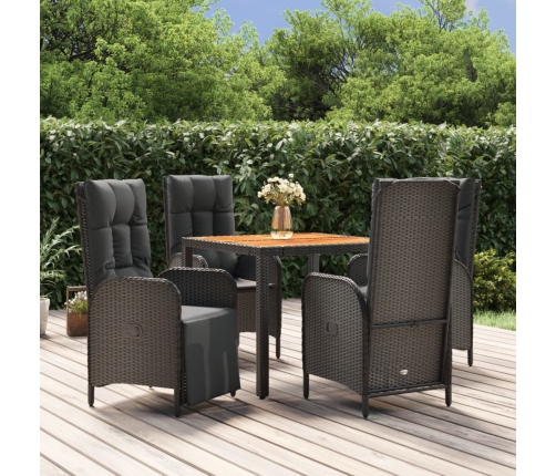 Set de muebles jardín 5 pzas con cojines ratán sintético negro
