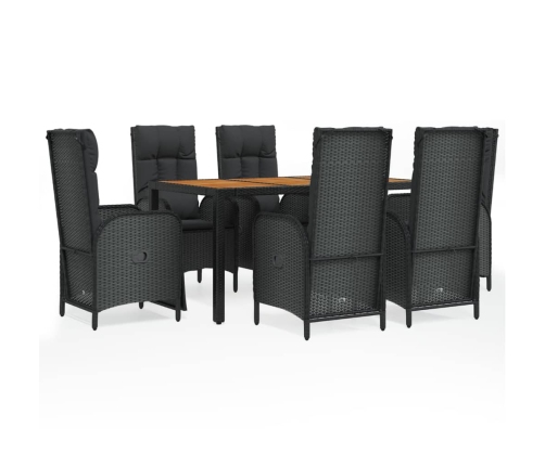 Set de comedor de jardín 7 pzas y cojines ratán sintético negro