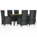 Set de comedor de jardín 7 pzas y cojines ratán sintético negro