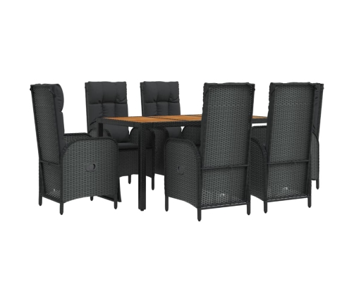 Set de comedor de jardín 7 pzas y cojines ratán sintético negro