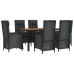 Set de comedor de jardín 7 pzas y cojines ratán sintético negro