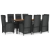 Set de comedor de jardín 9 pzas y cojines ratán sintético negro