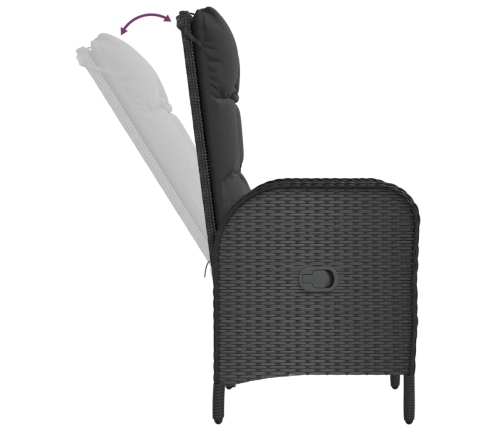 Set de comedor de jardín 9 pzas y cojines ratán sintético negro
