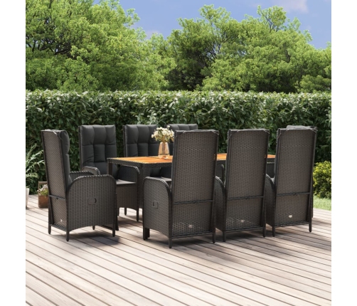 Set de comedor de jardín 9 pzas y cojines ratán sintético negro