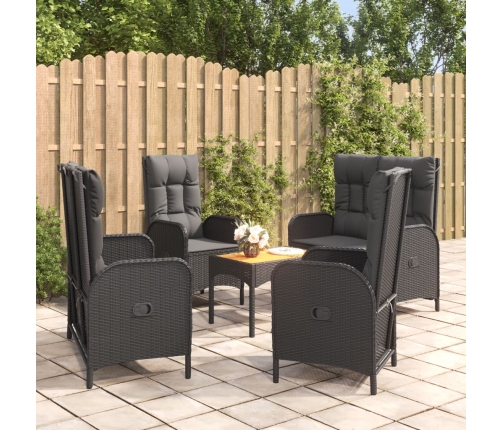 Set de muebles jardín 5 pzas con cojines ratán sintético negro