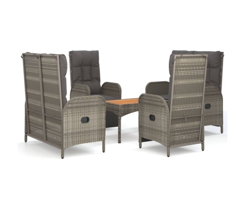 Set comedor de jardín 5 piezas con cojines ratán sintético gris