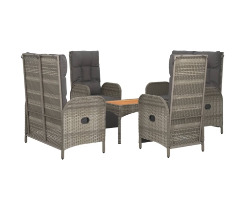 Set comedor de jardín 5 piezas con cojines ratán sintético gris