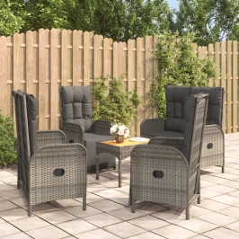 Set comedor de jardín 5 piezas con cojines ratán sintético gris