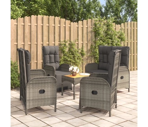 Set comedor de jardín 5 piezas con cojines ratán sintético gris