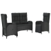 Set comedor de jardín 3 pzas con cojines ratán sintético negro