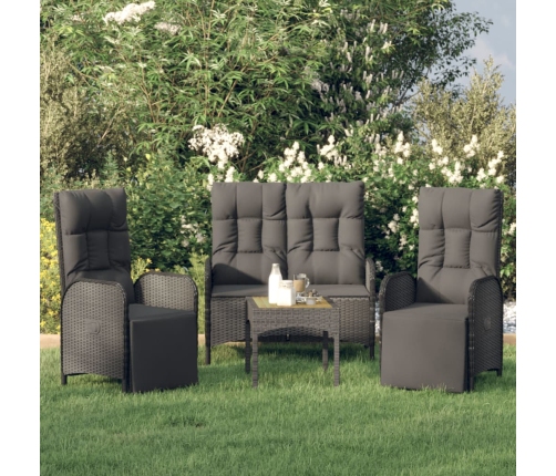 Set comedor de jardín 3 pzas con cojines ratán sintético negro