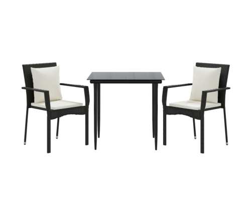 Set comedor de jardín 3 pzas con cojines ratán sintético negro