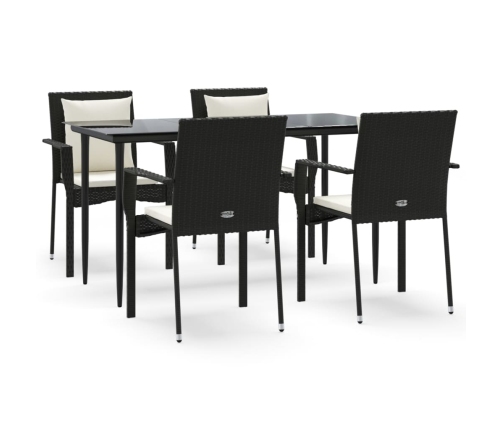 Set de muebles jardín 5 pzas con cojines ratán sintético negro