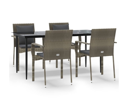 Set comedor jardín 5 pzas y cojines ratán sintético negro gris
