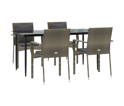 Set comedor jardín 5 pzas y cojines ratán sintético negro gris