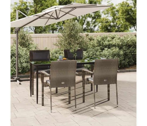 Set comedor jardín 5 pzas y cojines ratán sintético negro gris