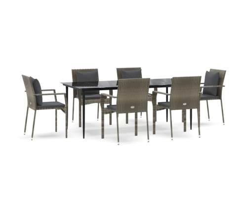 Set comedor jardín 7 pzas y cojines ratán sintético negro gris