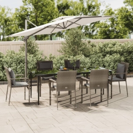 Set comedor jardín 7 pzas y cojines ratán sintético negro gris