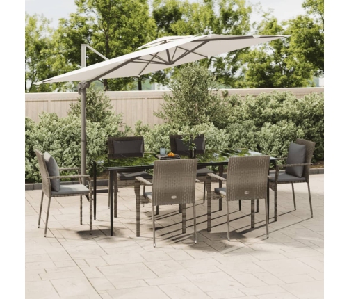 Set comedor jardín 7 pzas y cojines ratán sintético negro gris