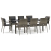Set comedor jardín 9 pzas y cojines ratán sintético negro gris
