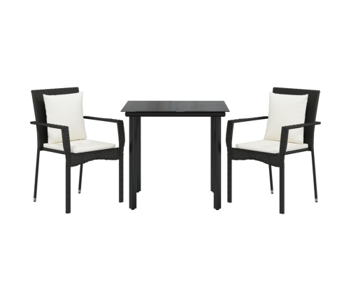 Set comedor de jardín 3 pzas con cojines ratán sintético negro