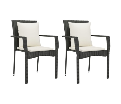Set comedor de jardín 3 pzas con cojines ratán sintético negro
