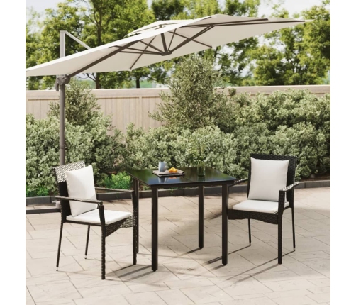 Set comedor de jardín 3 pzas con cojines ratán sintético negro