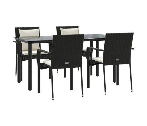 Set de muebles jardín 5 pzas con cojines ratán sintético negro
