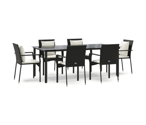 Set de comedor de jardín 7 pzas y cojines ratán sintético negro