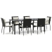 Set de comedor de jardín 7 pzas y cojines ratán sintético negro