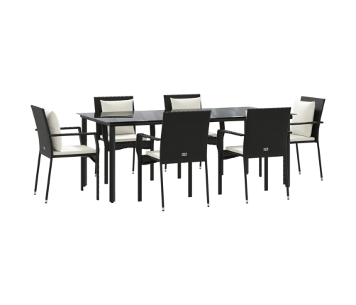 Set de comedor de jardín 7 pzas y cojines ratán sintético negro