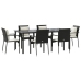 Set de comedor de jardín 7 pzas y cojines ratán sintético negro