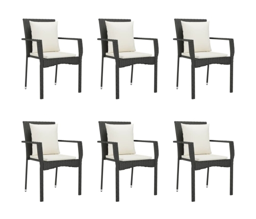 Set de comedor de jardín 7 pzas y cojines ratán sintético negro