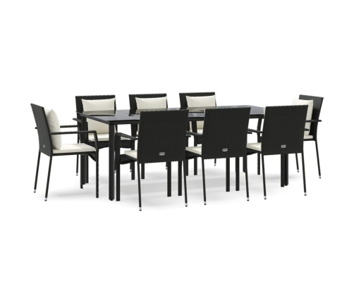 Set de comedor de jardín 9 pzas y cojines ratán sintético negro