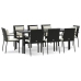 Set de comedor de jardín 9 pzas y cojines ratán sintético negro