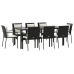 Set de comedor de jardín 9 pzas y cojines ratán sintético negro