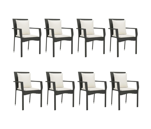 Set de comedor de jardín 9 pzas y cojines ratán sintético negro
