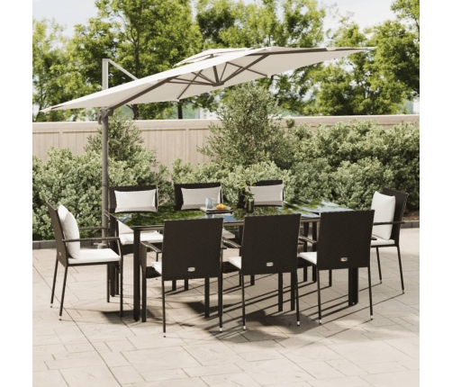Set de comedor de jardín 9 pzas y cojines ratán sintético negro