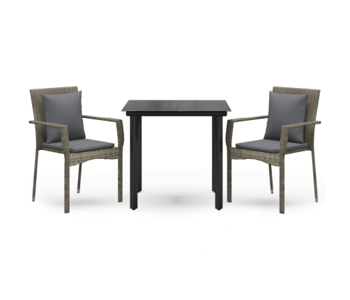 Set comedor jardín 3 pzas y cojines ratán sintético negro gris