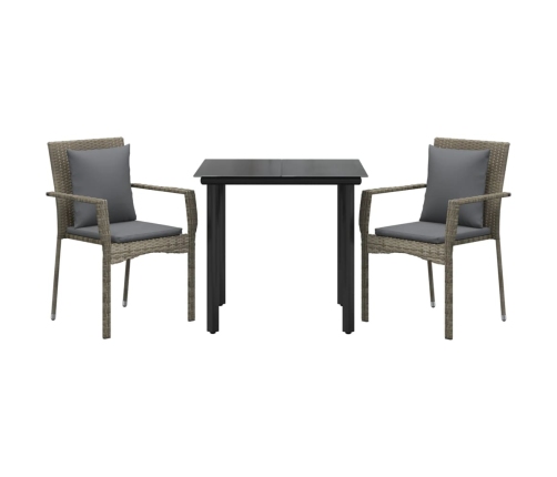 Set comedor jardín 3 pzas y cojines ratán sintético negro gris